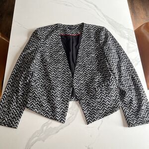 Mario Serrani Italy Blazer with Stretch NWOT Black/White Womens Large Open Front